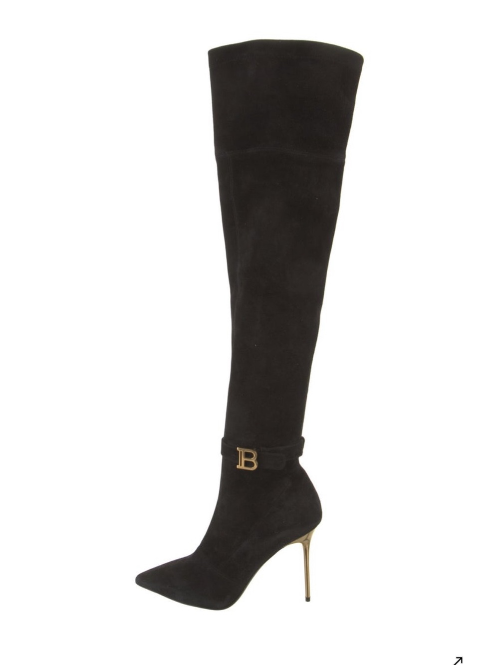Balmain Black Suede Over-the-Knee Stiletto Boot with Gold Heel